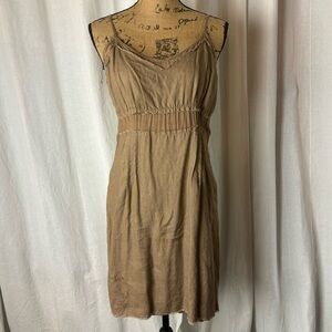 Vintage Y2K Chelsea Flower Brown Tan Linen Slip Dress Mini Women’s Medium